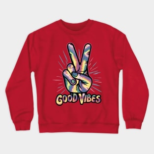 "Neon Tie-Dye Peace Sign Hand" - Retro Cute Hipster Crewneck Sweatshirt